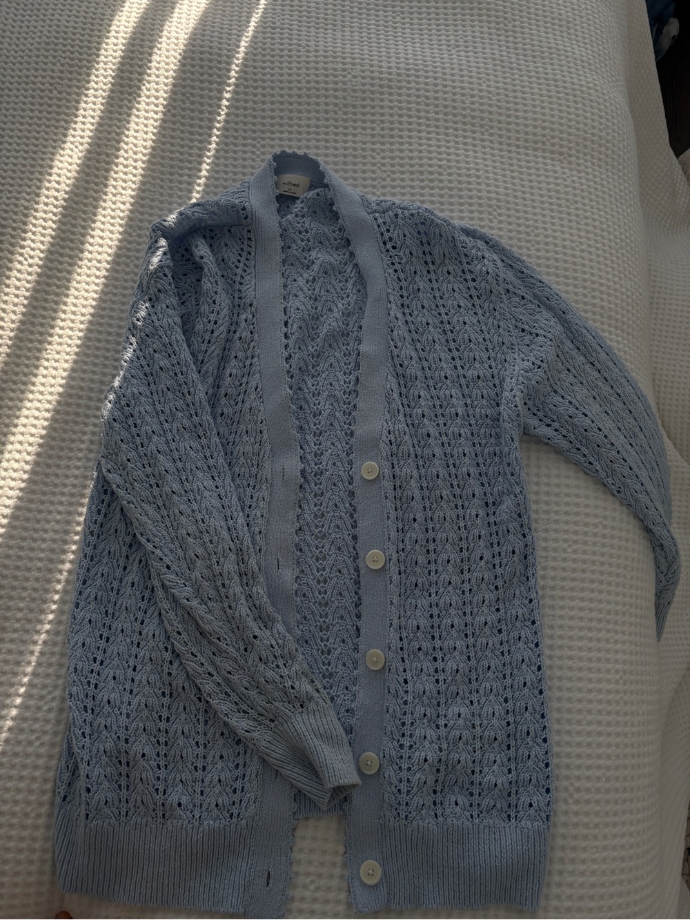 Wilfred Light Blue Open-Knit Button Cardigan Sweater